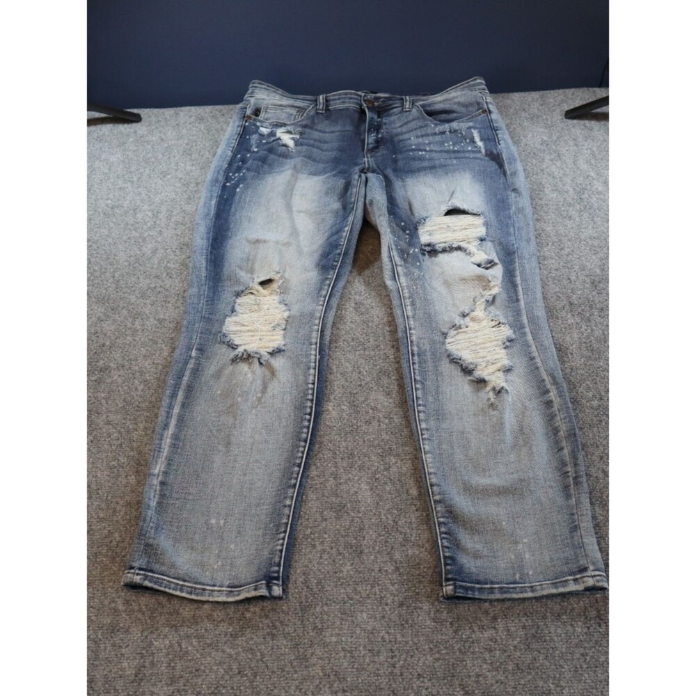 Judy Blue Jeans Womens 30 Boyfriend Distressed Ripped Destroyed Faded Denim